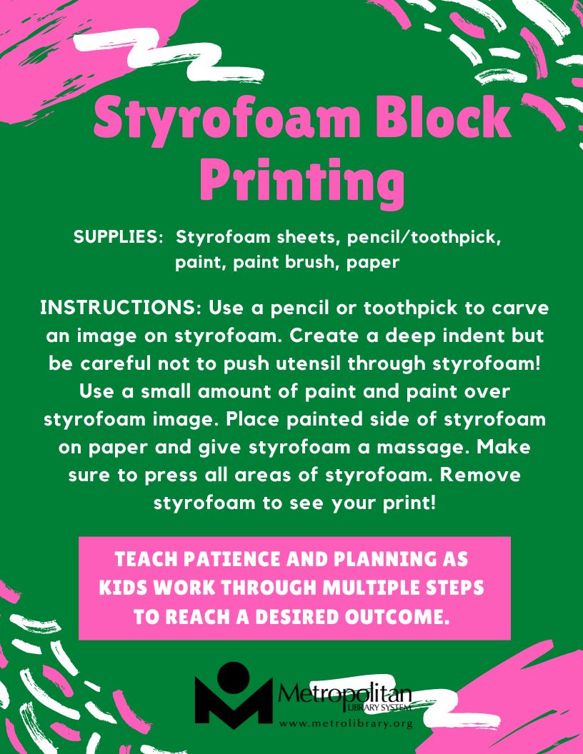 Take & Make Styrofoam Block Prints! Metropolitan Library System